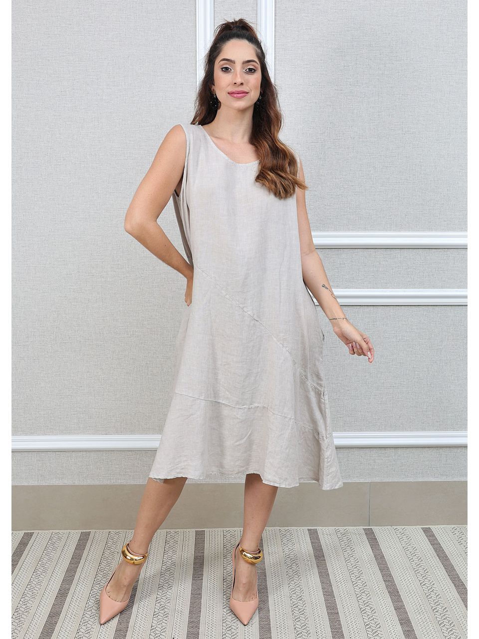 Vestido Lavinia Linho Italiano Bege