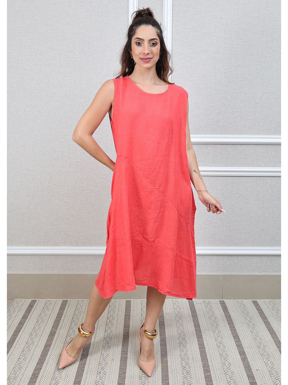 Vestido Lavinia Linho Italiano Coral