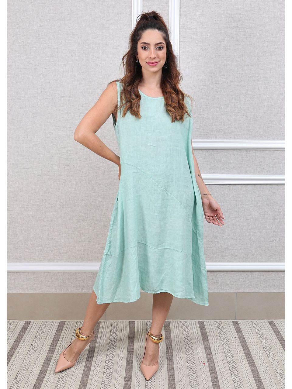 Vestido Lavinia Linho Italiano Verde Àgua