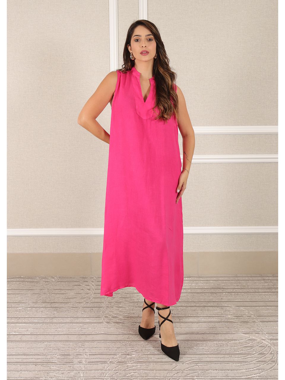 Vestido Luana Linho Italiano Pink