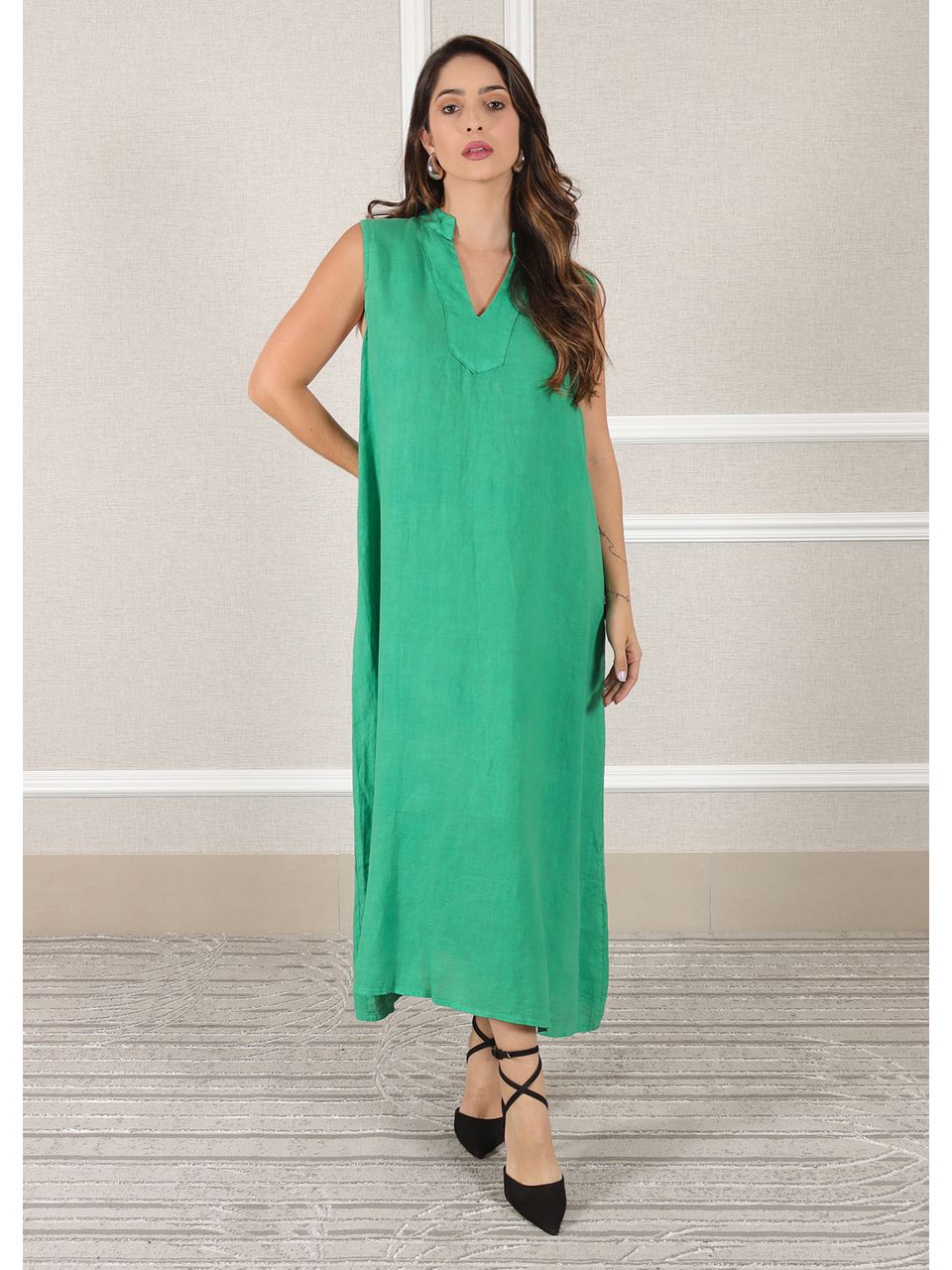 Vestido Luana Linho Italiano Verde Bandeira