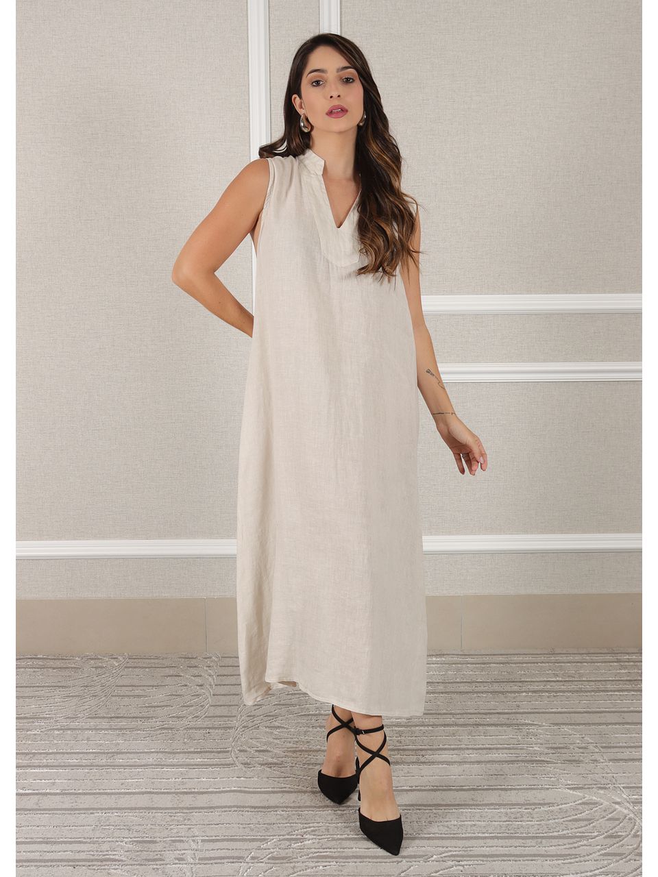 Vestido Luana Linho Italiano Cru .