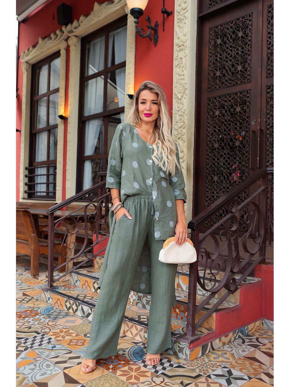 Conjunto Martina Linho Italiano Verde Militar
