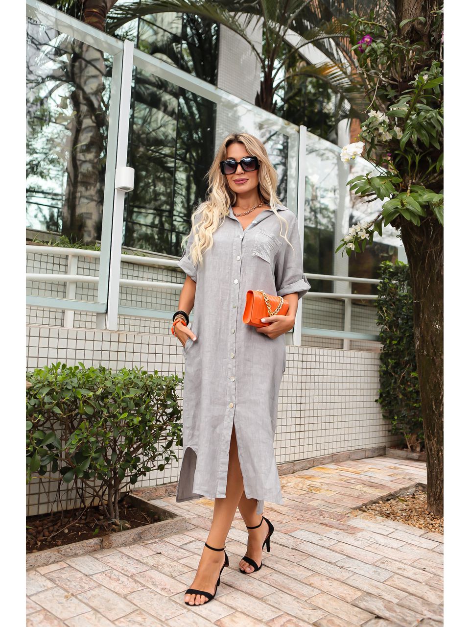 Chemise Diva Linho Italiano Cinza