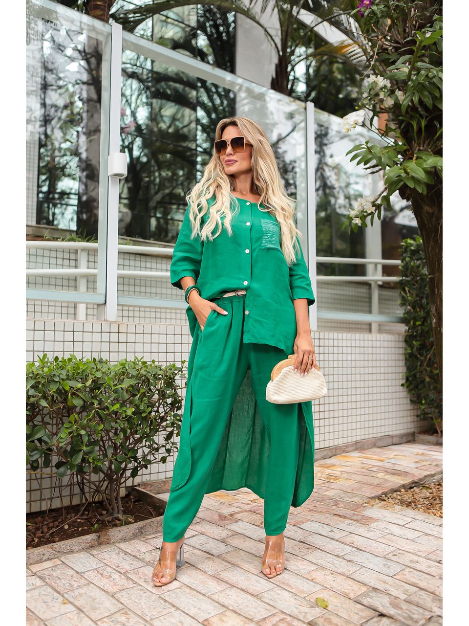 Conjunto Pérola Linho Italiano Verde Bandeira