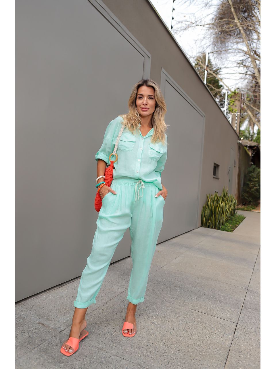 Conjunto Clássico Linho Italiano Verde Agua