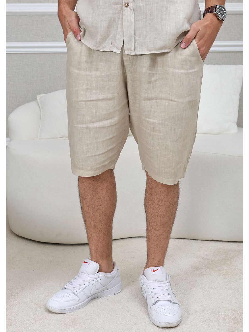 Bermuda Masculina Benício Linho Italiano Cru