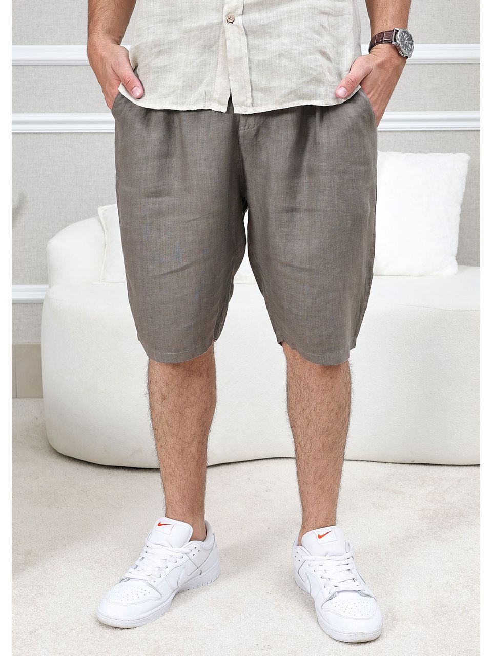 Bermuda Masculina Benício Linho Italiano Fendi