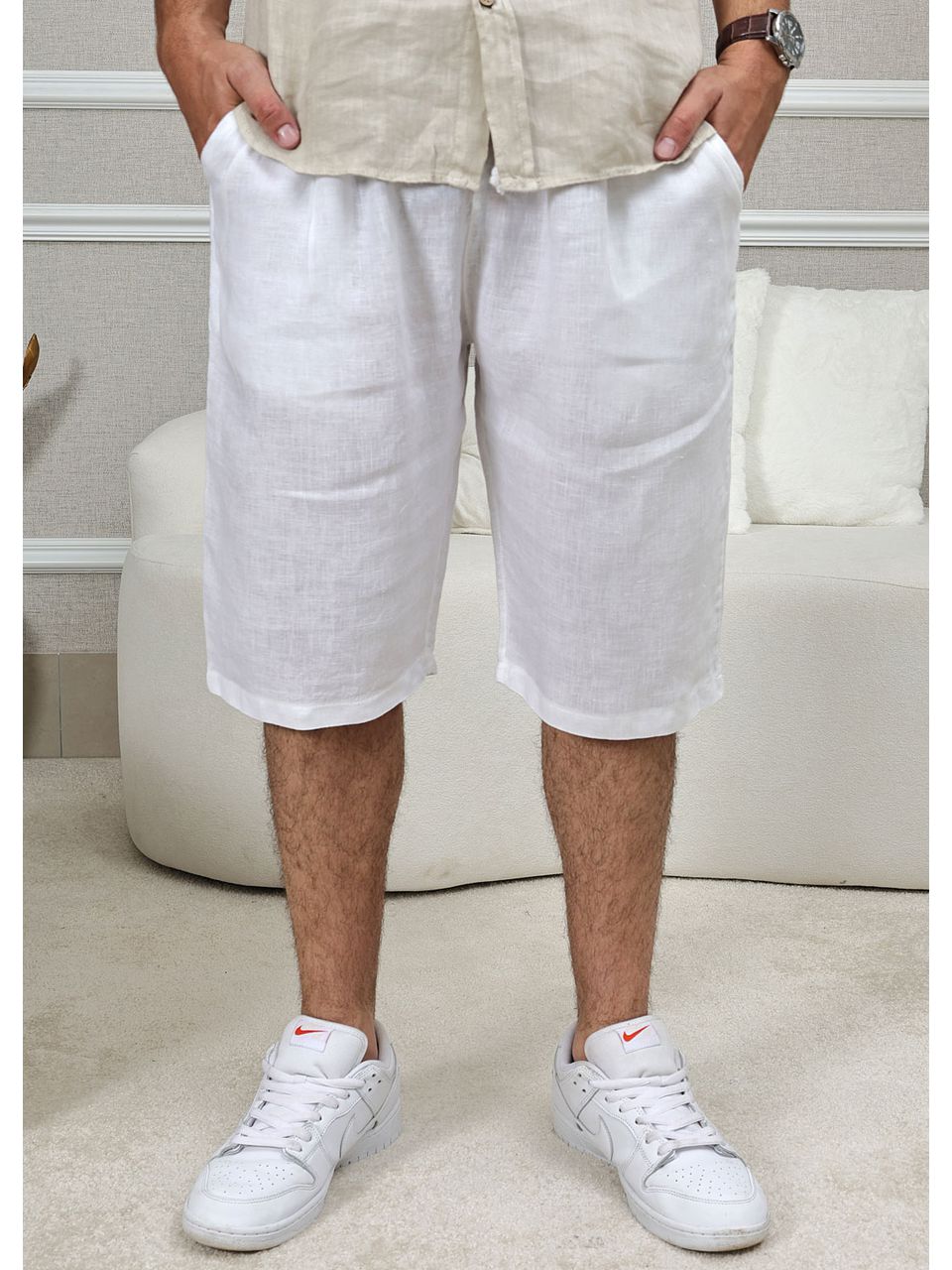 Bermuda Masculina Levi Linho Italiano Branca