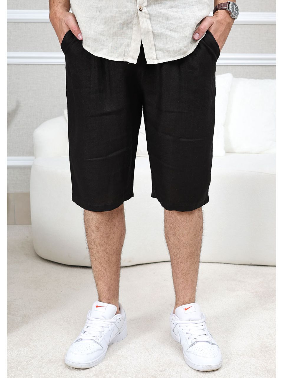 Bermuda Masculina Levi Linho Italiano Preta