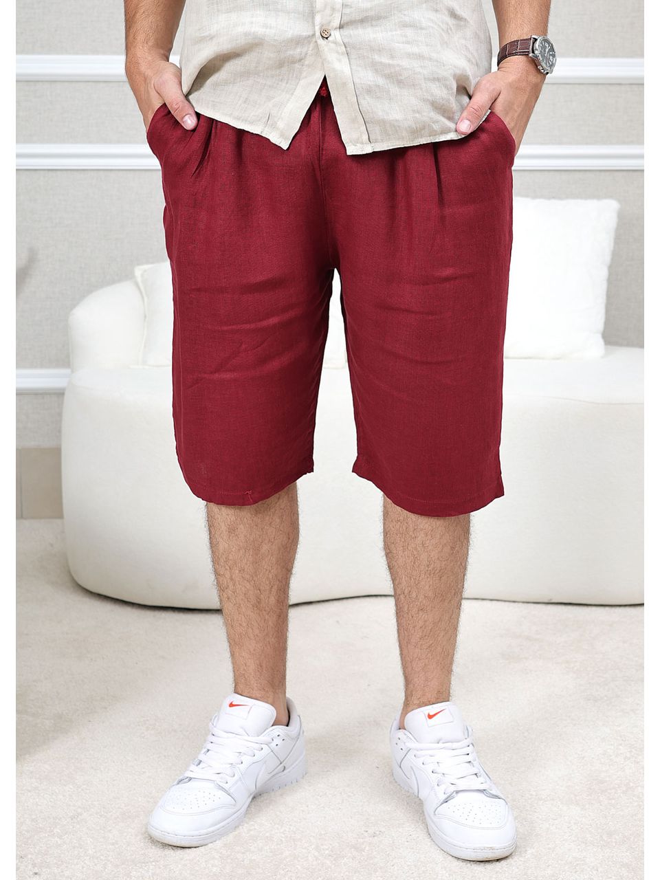 Bermuda Masculina Levi Linho Italiano Bordô