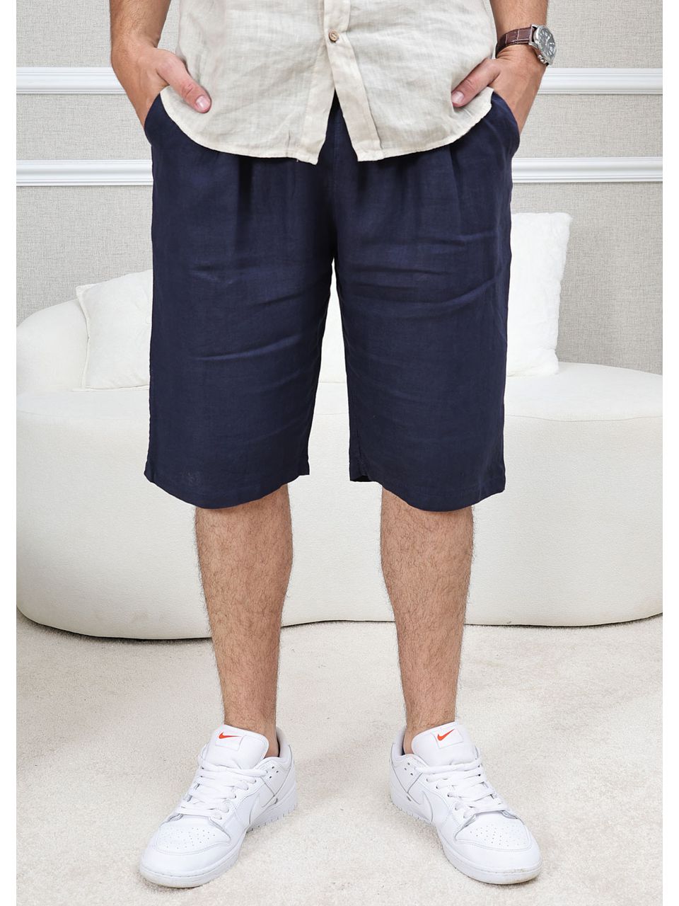 Bermuda Masculina Levi Linho Italiano Azul Marinho