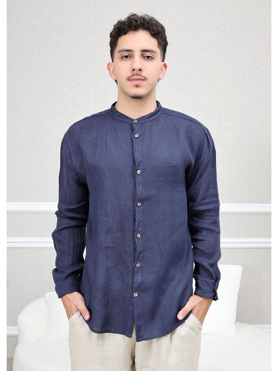 Camisa Masculina Enrico Linho Italiano Azul Marinho