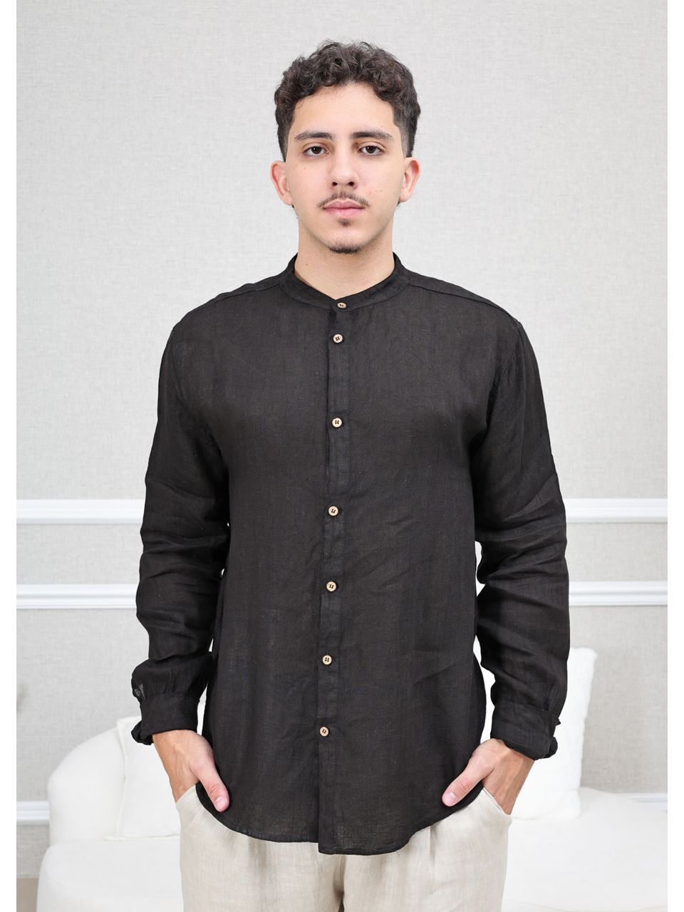 Camisa Masculina Enrico Linho Italiano Preta