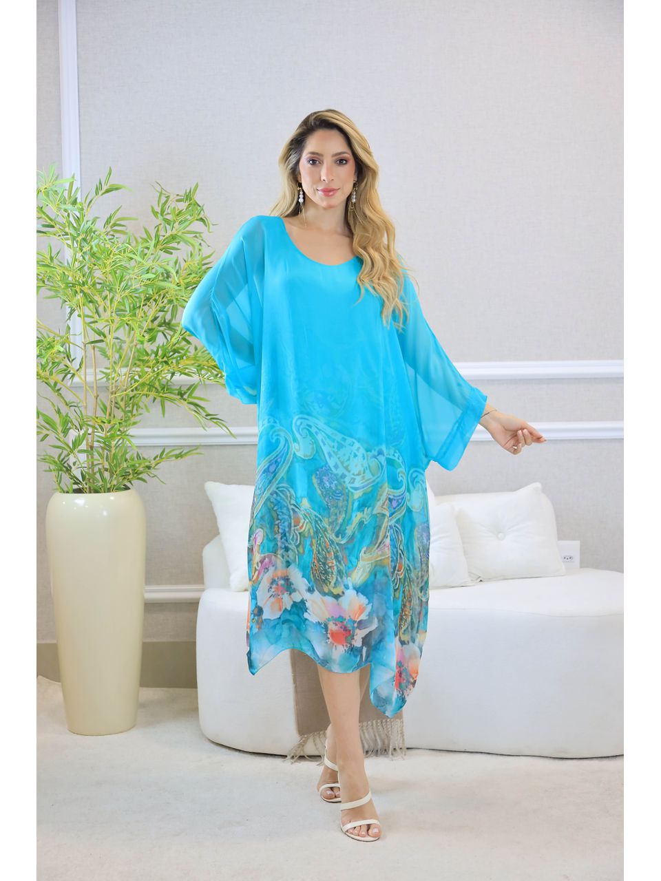 KAFTAN SILVIA SEDA VERDE AGUA