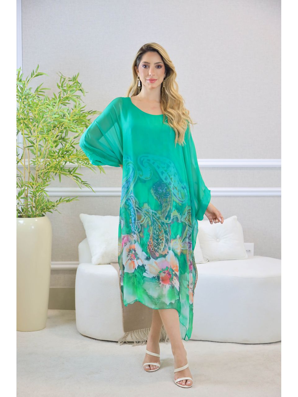 KAFTAN SILVIA SEDA VERDE MAÇA