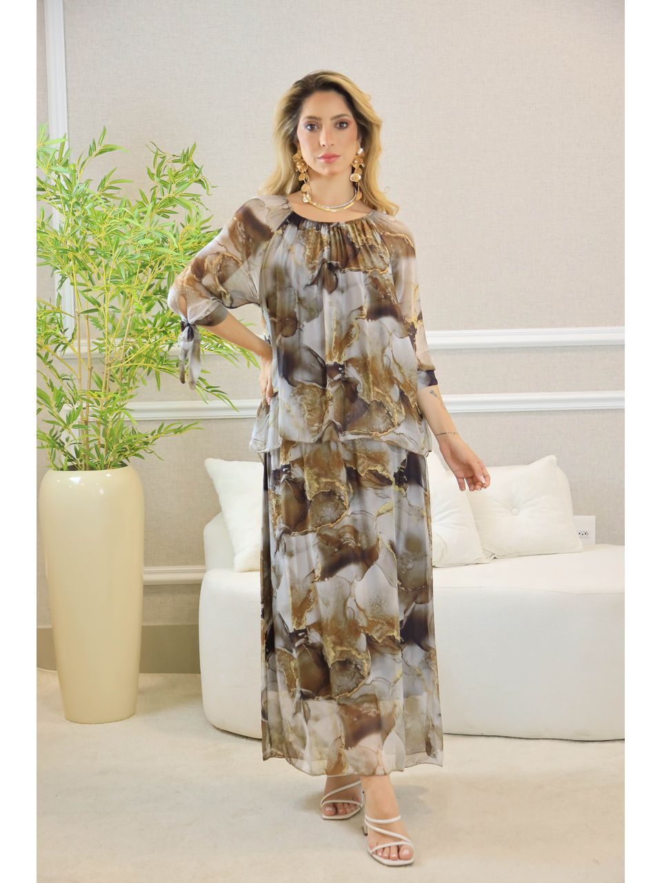 VESTIDO YASMIN SEDA MARROM