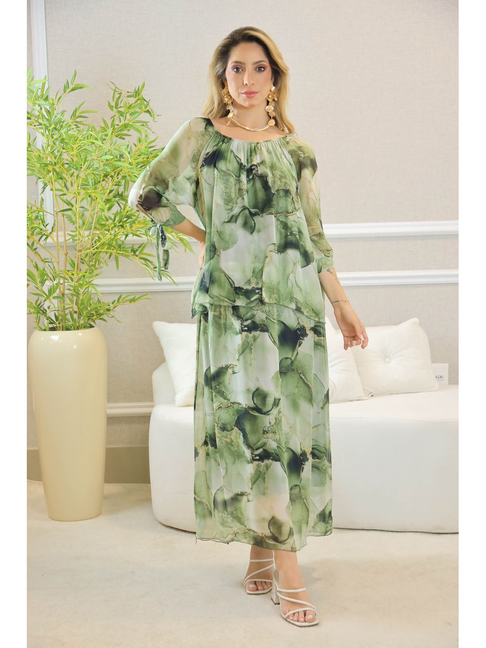 VESTIDO YASMIN SEDA MILITAR