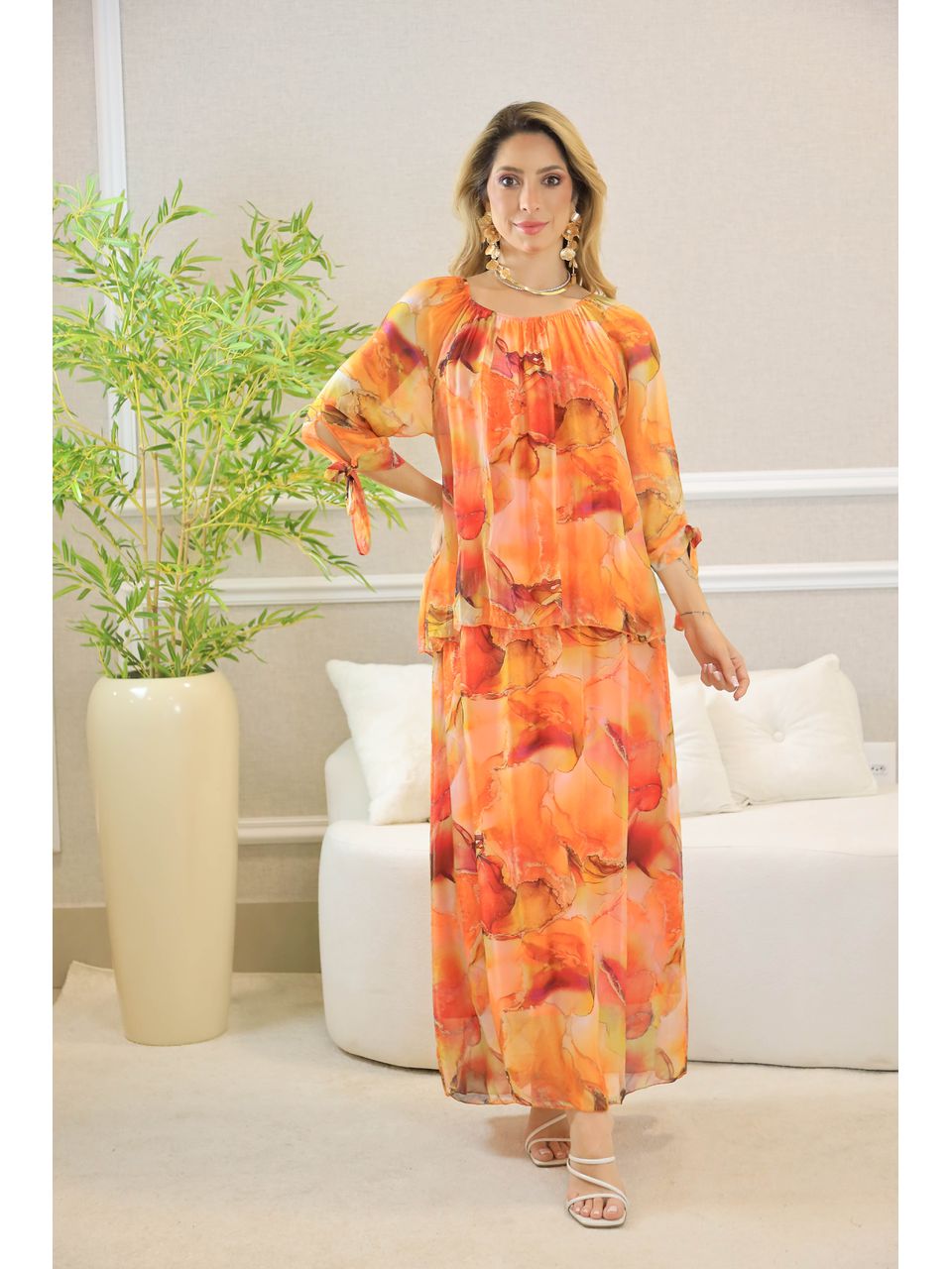 VESTIDO YASMIN SEDA LARANJA