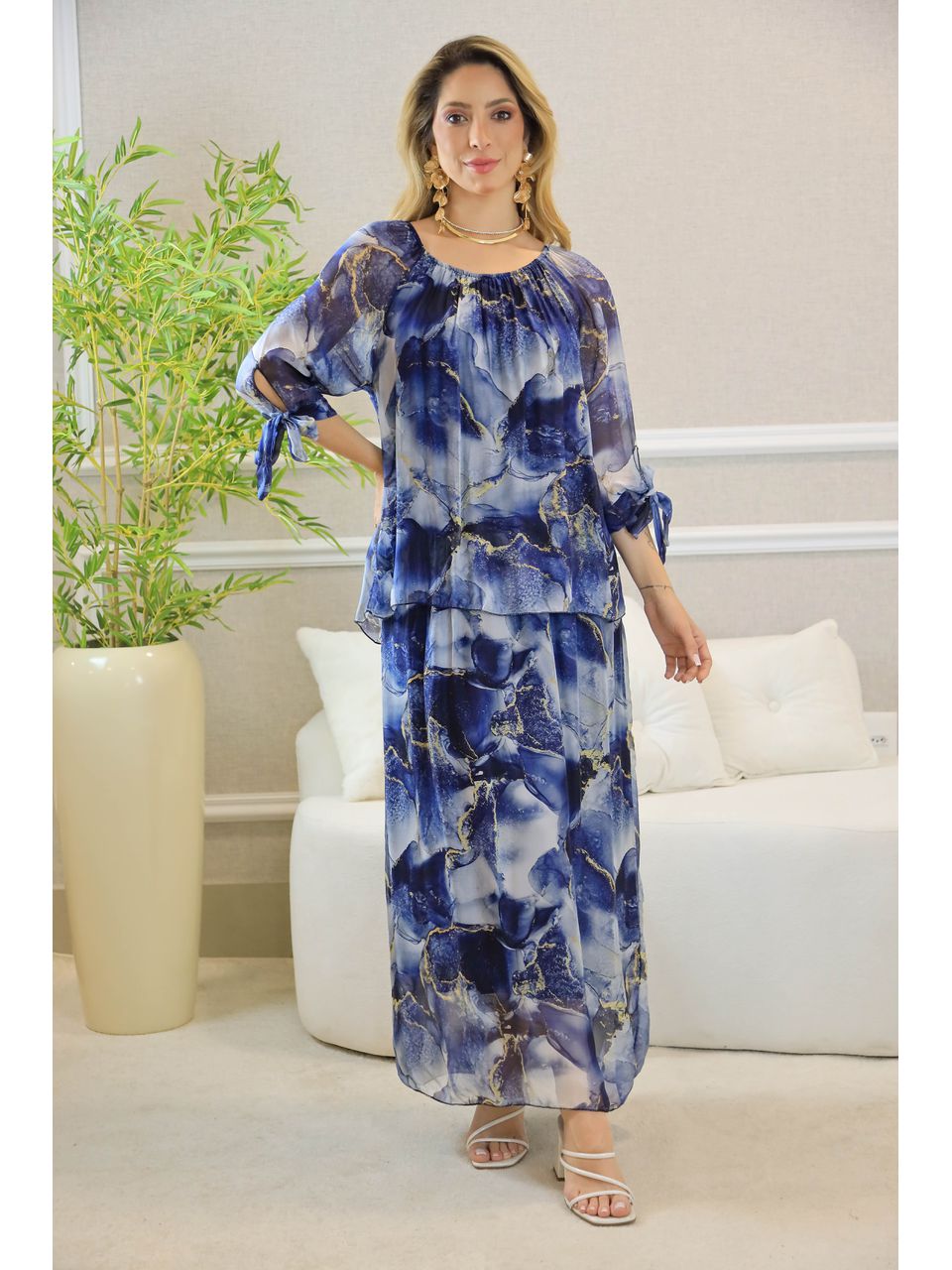 VESTIDO YASMIN SEDA MARINHO
