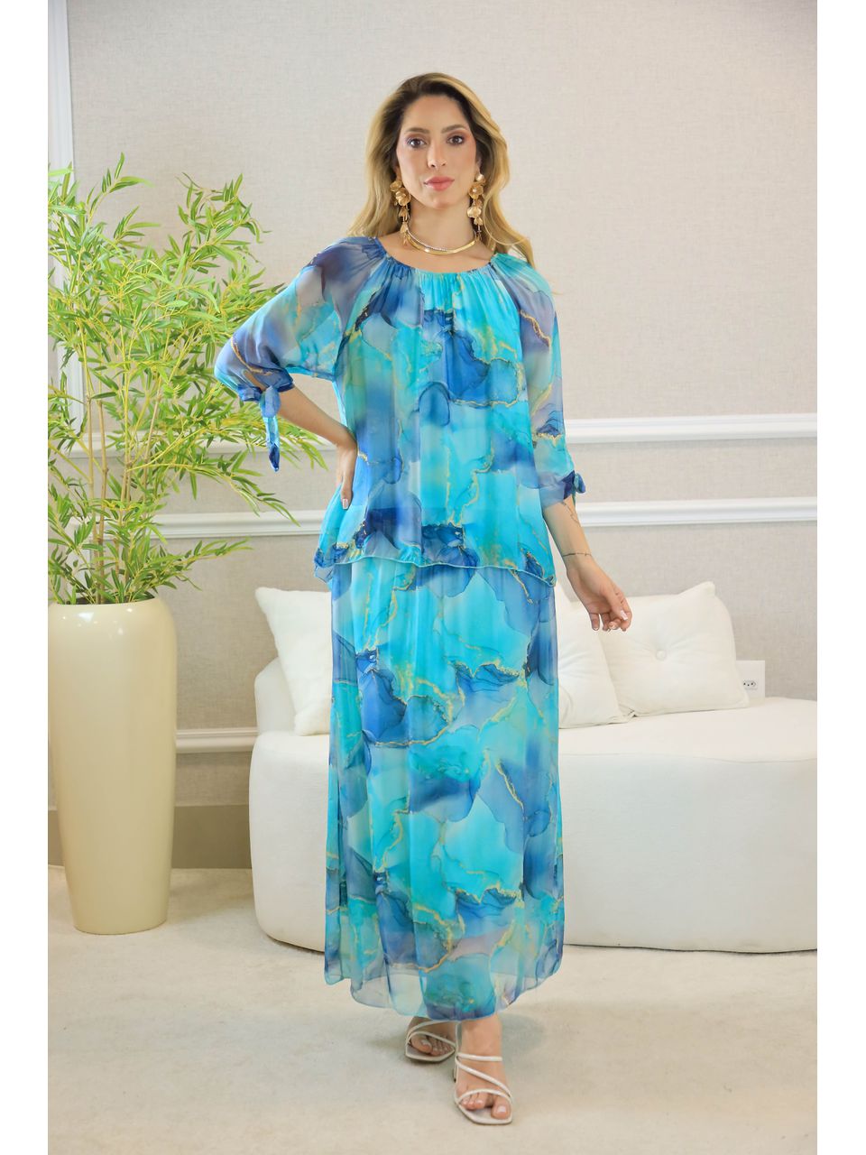 VESTIDO YASMIN SEDA VERDE AGUA