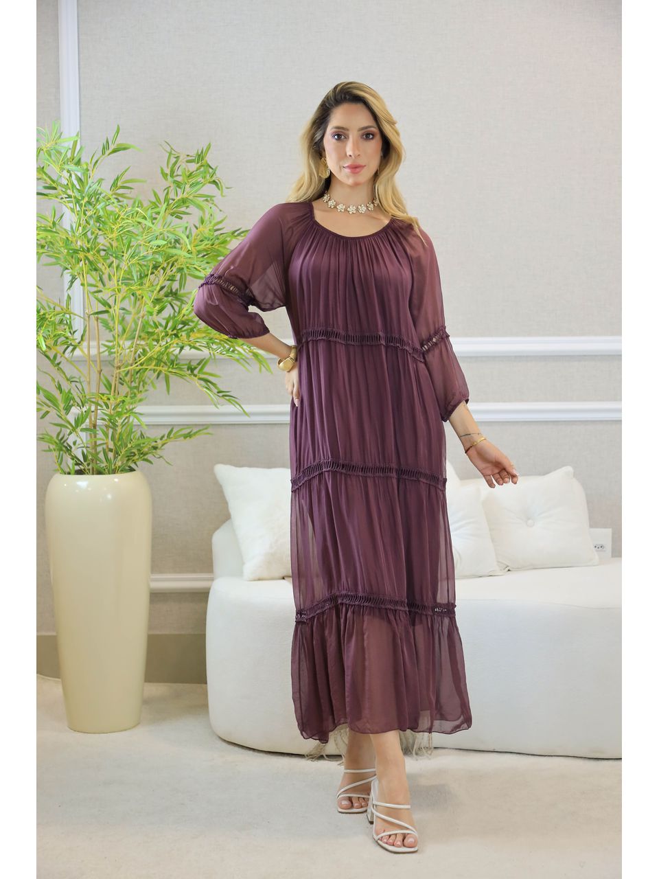 VESTIDO HANNA SEDA BORDO
