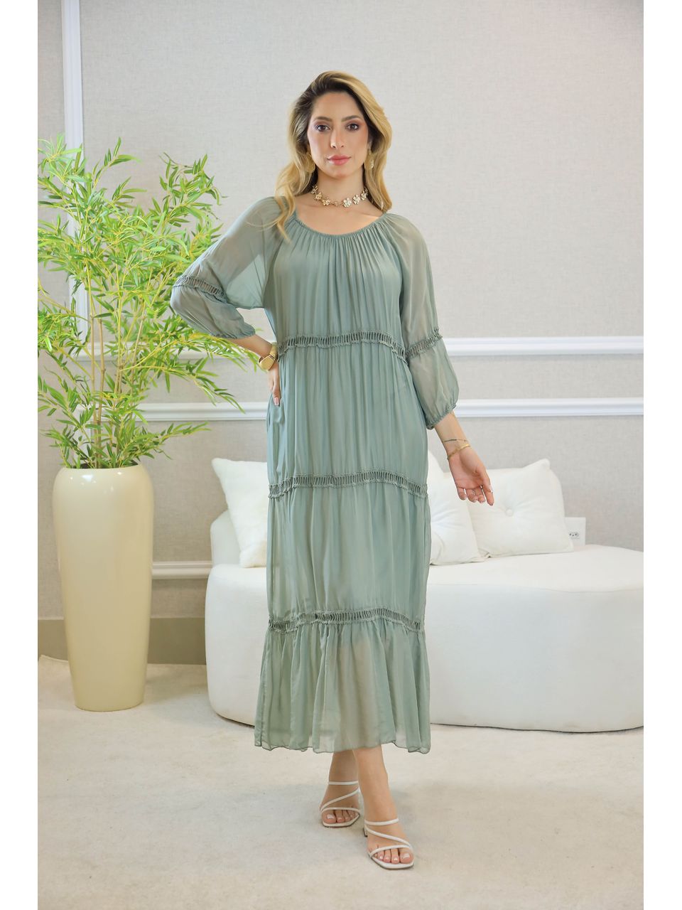 VESTIDO HANNA SEDA MENTA