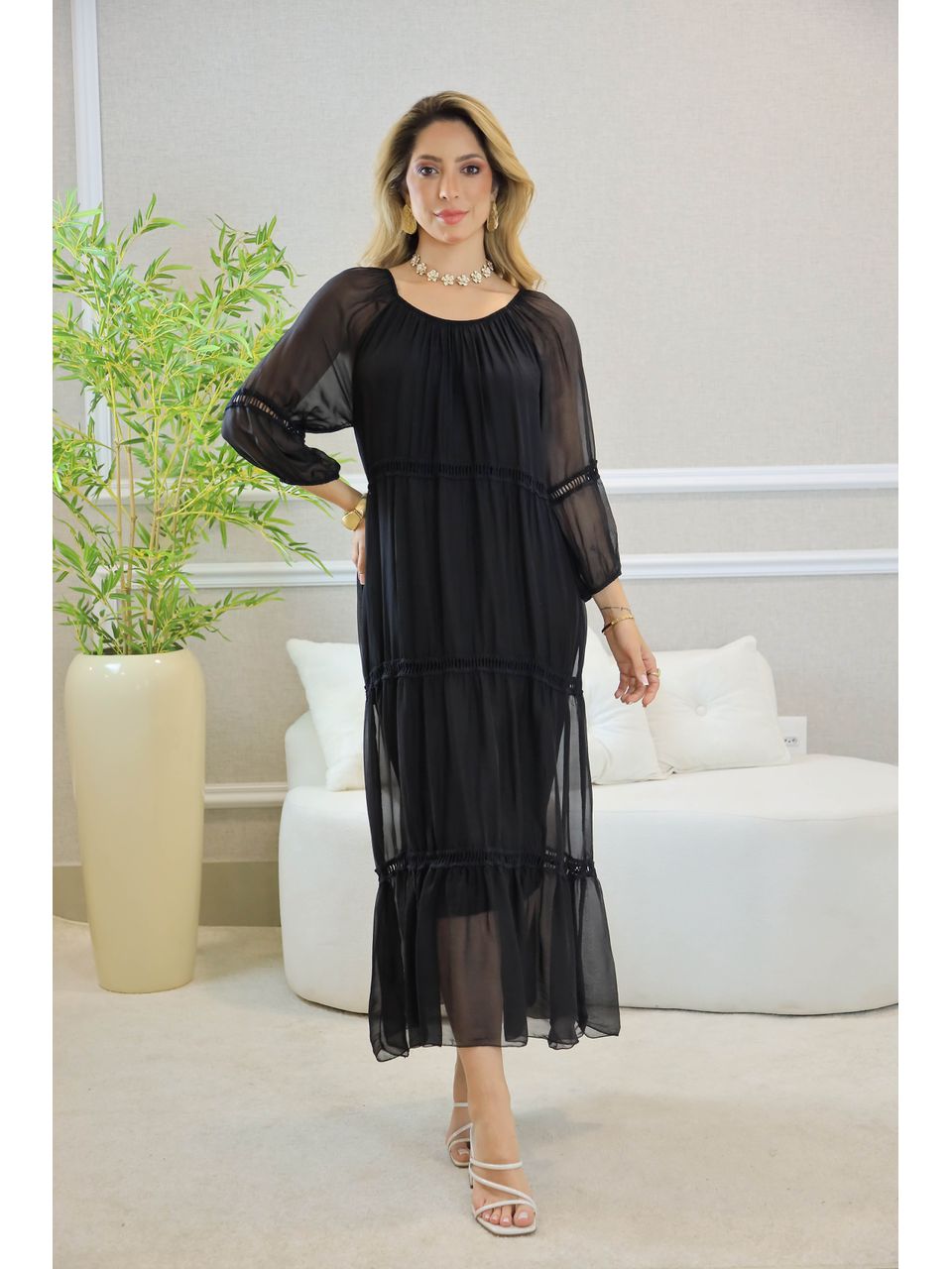 VESTIDO HANNA SEDA PRETO