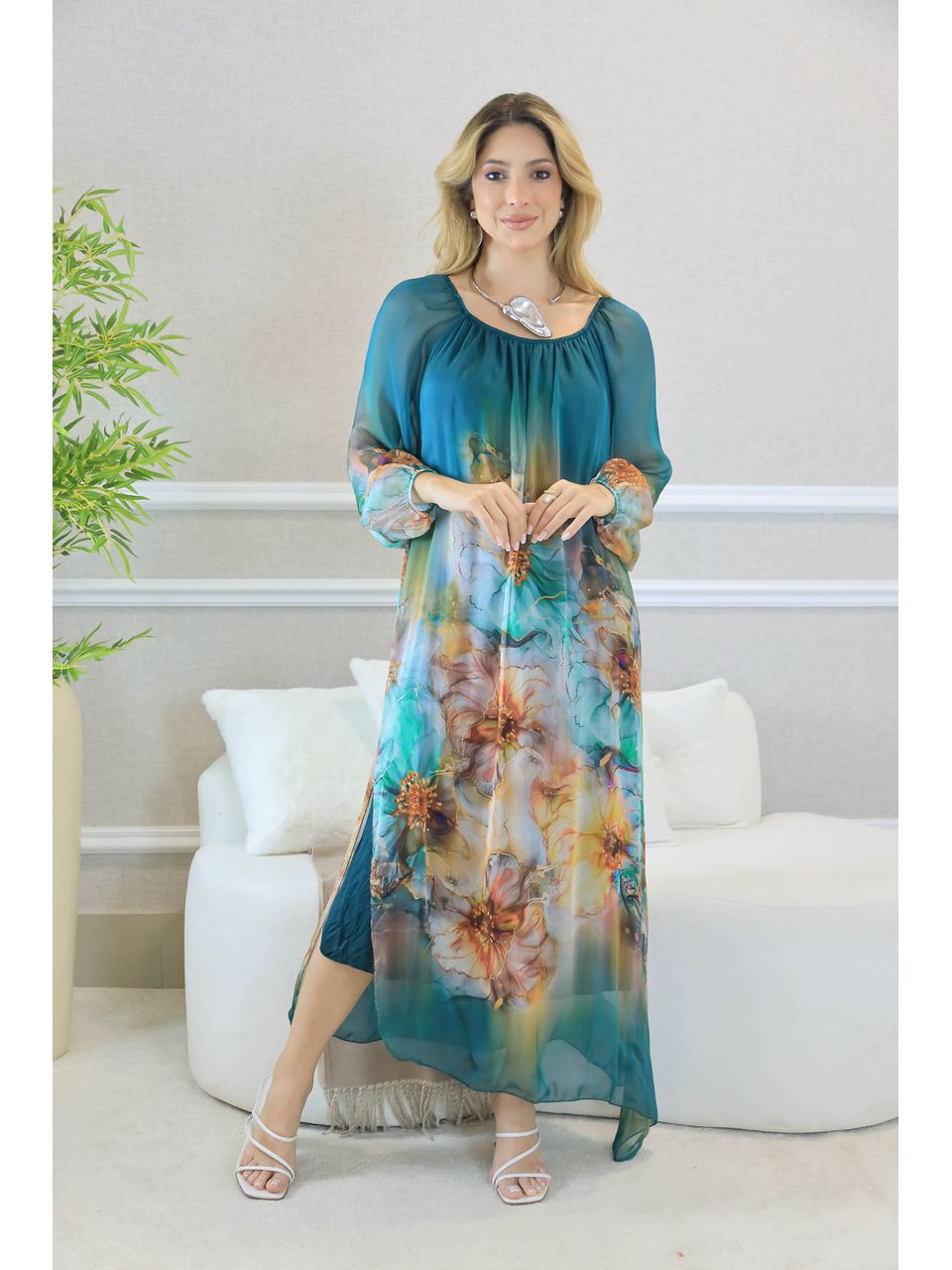 VESTIDO ELOÁ SEDA PETROLEO