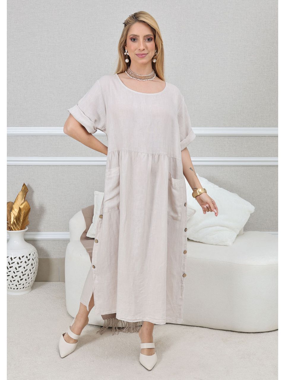VESTIDO CARMEN BEGE