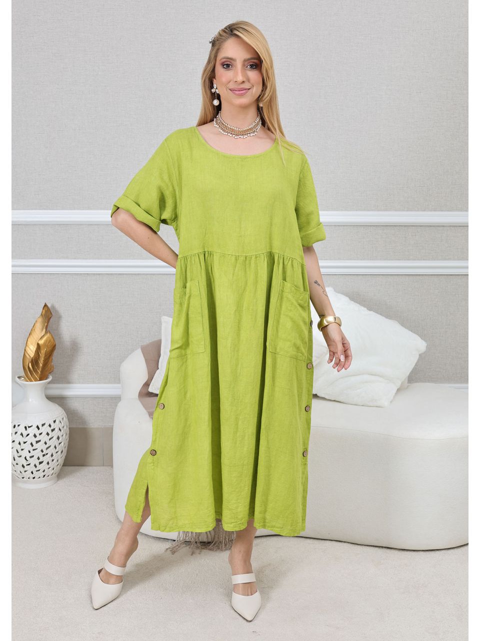 VESTIDO CARMEN PISTACHE