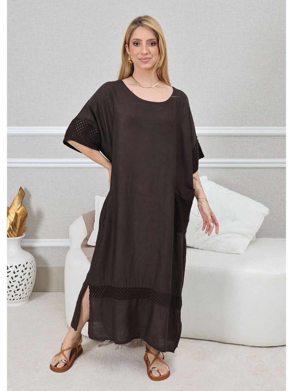 VESTIDO EVELIN MARROM