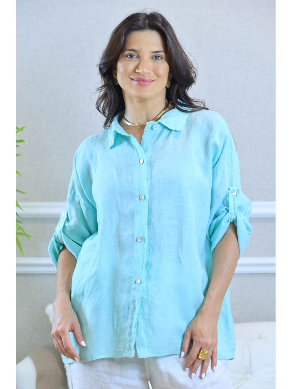 CAMISA LENA VERDE AGUA