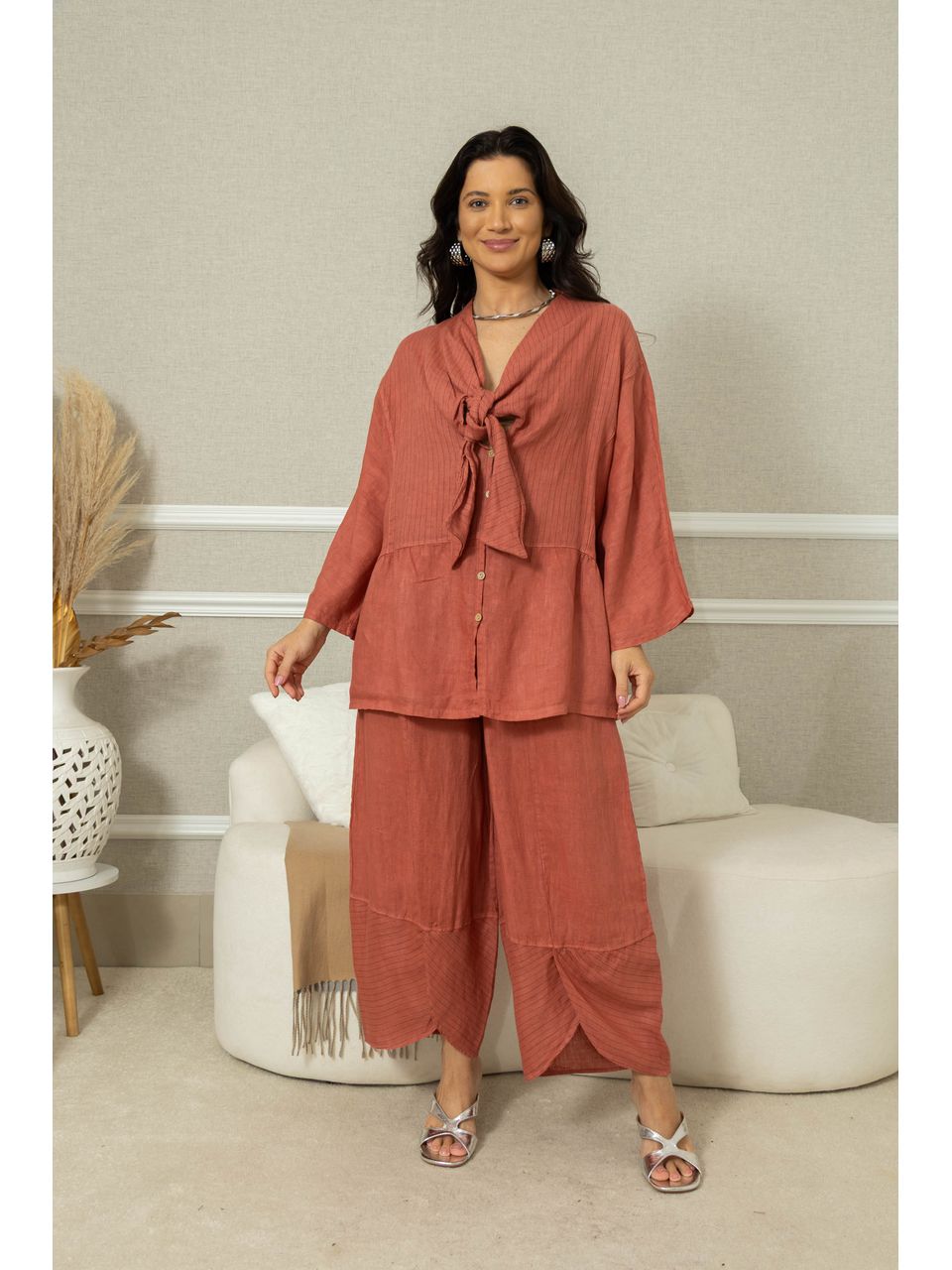 Camisa Milka Linho CJ GOIABA