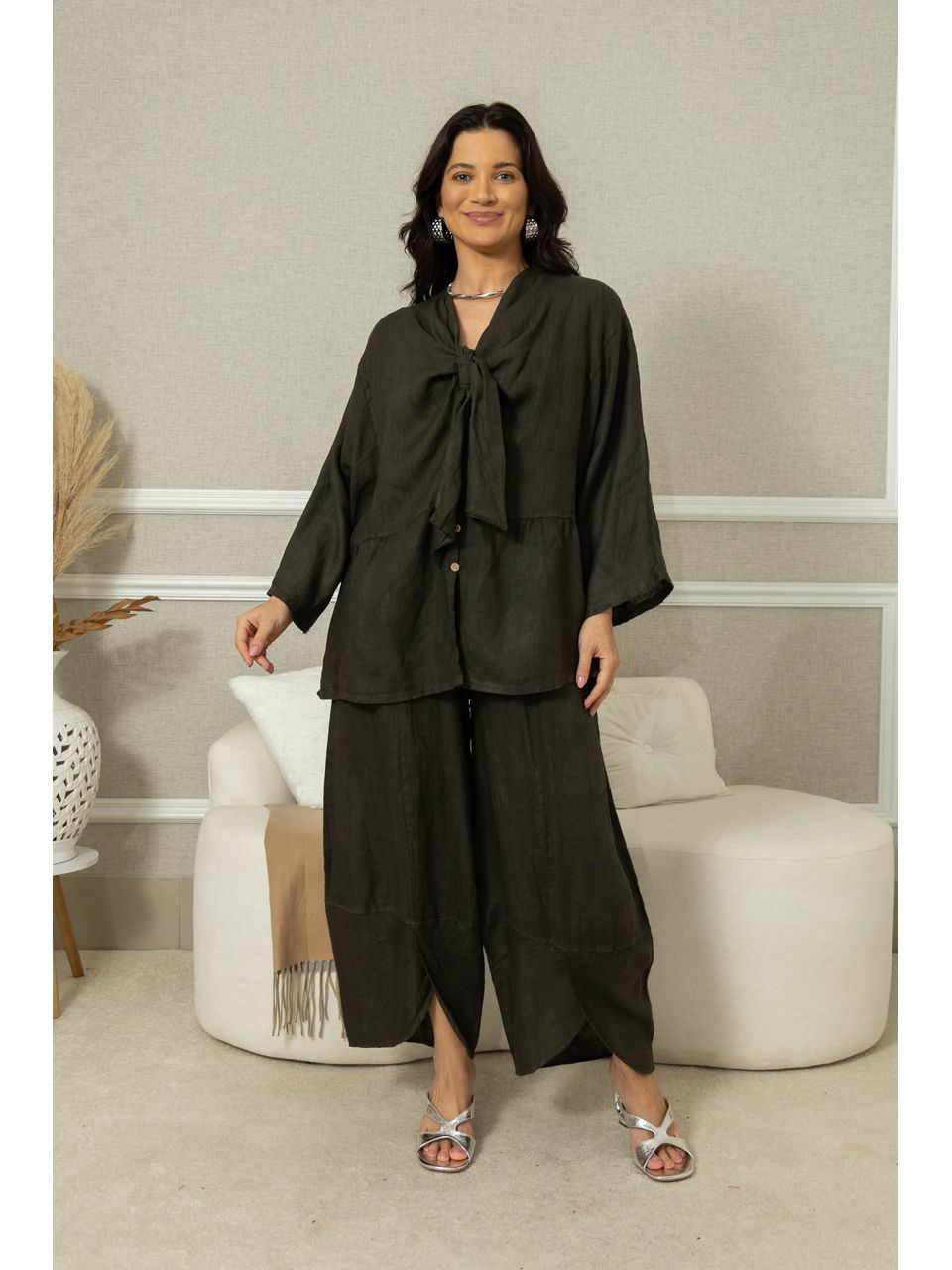 Camisa Milka Linho CJ MILITAR ESCURO