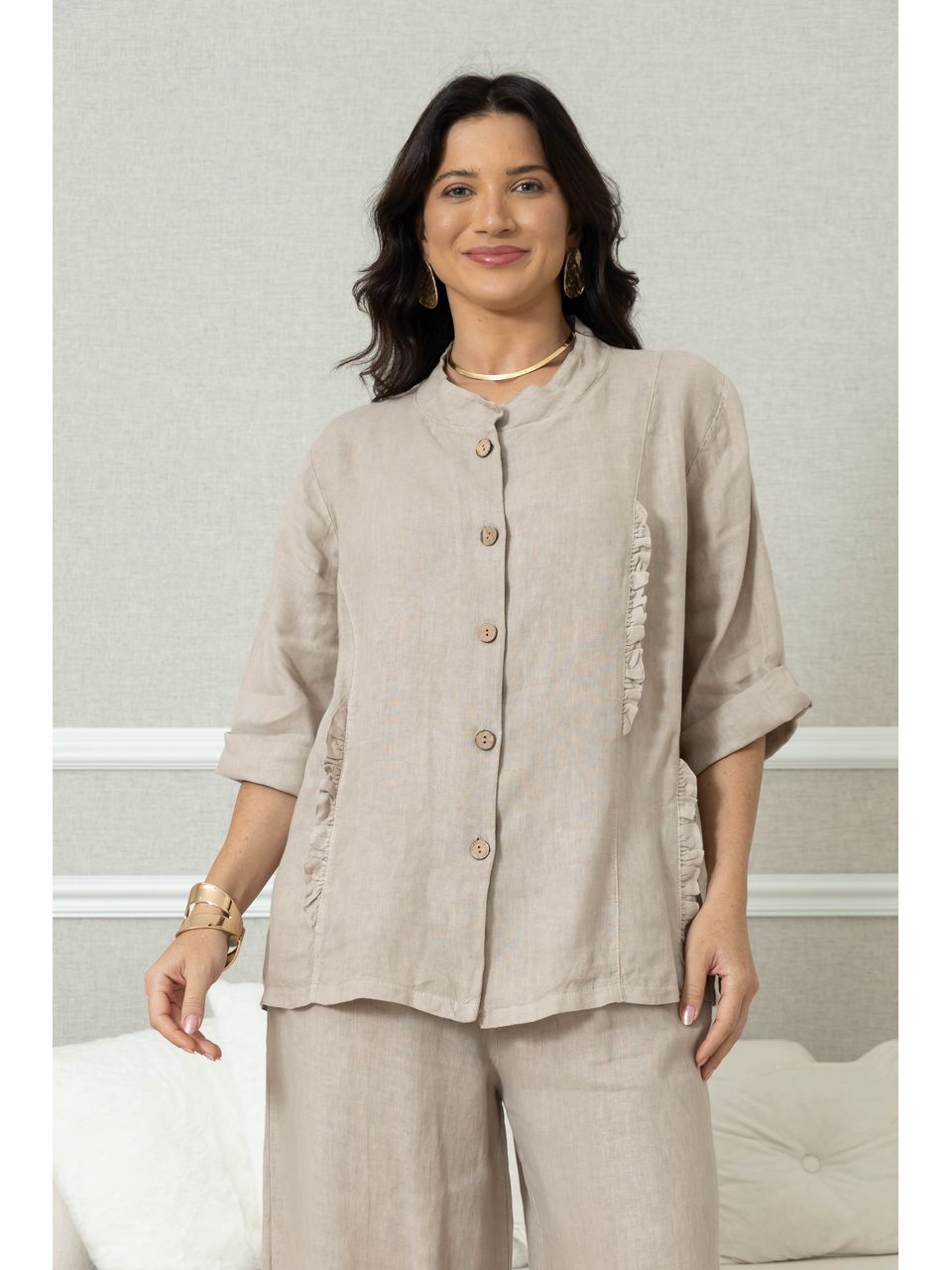 Camisa Bia CJ Linho BEGE ESCURO