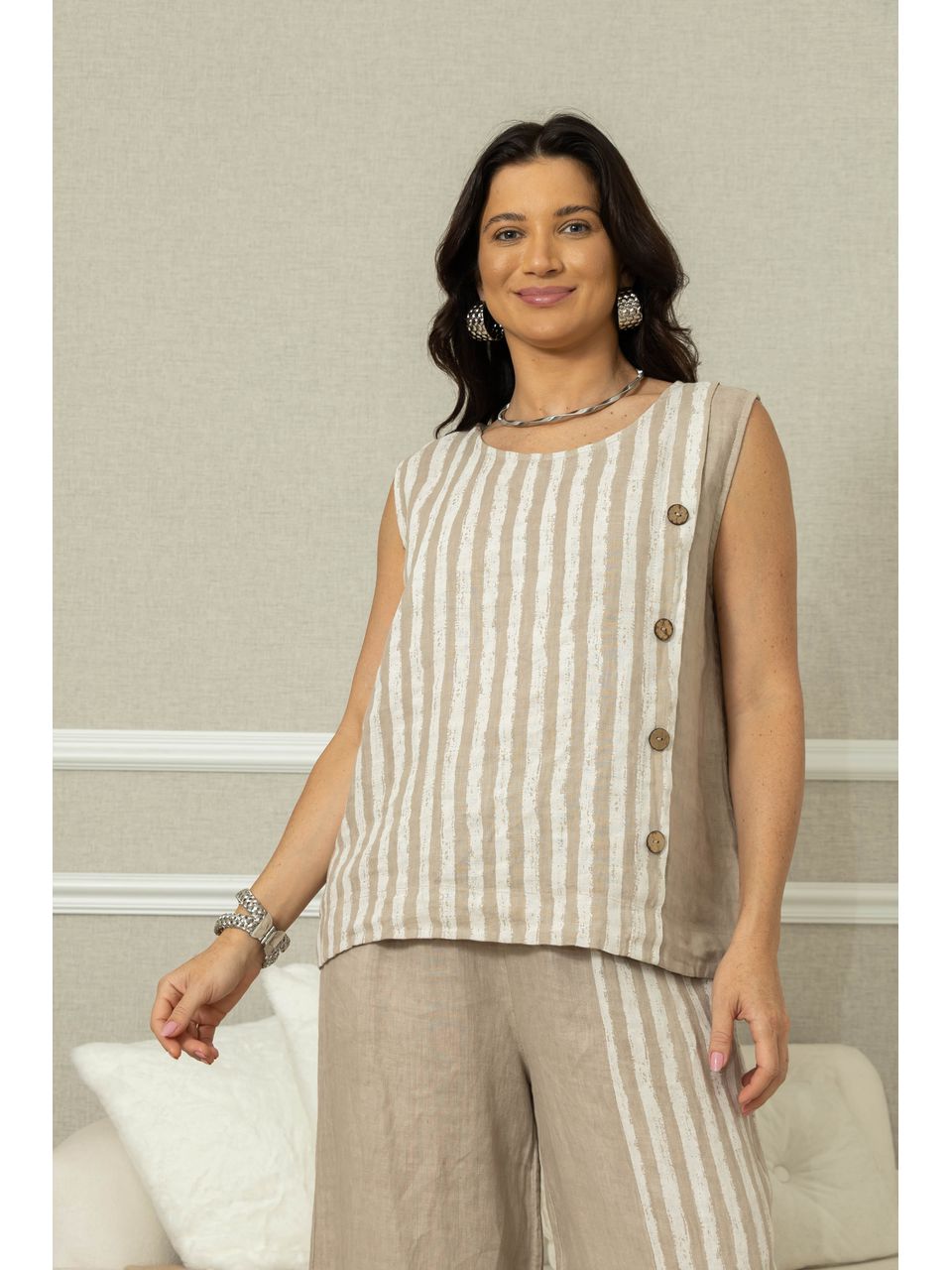 Regata Amalia Linho CJ BEGE ESCURO