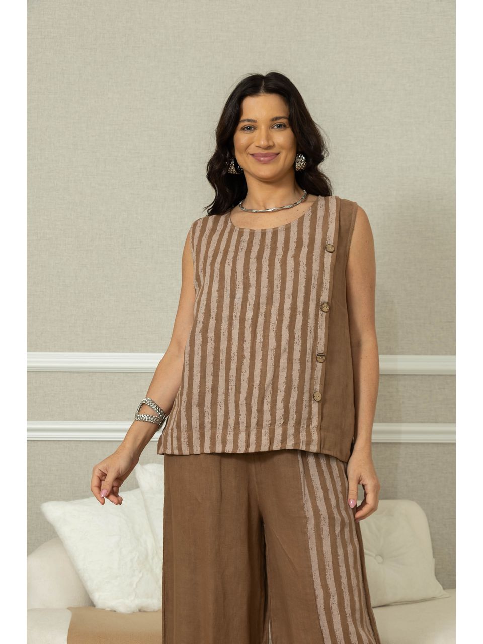 Regata Amalia Linho CJ MARROM