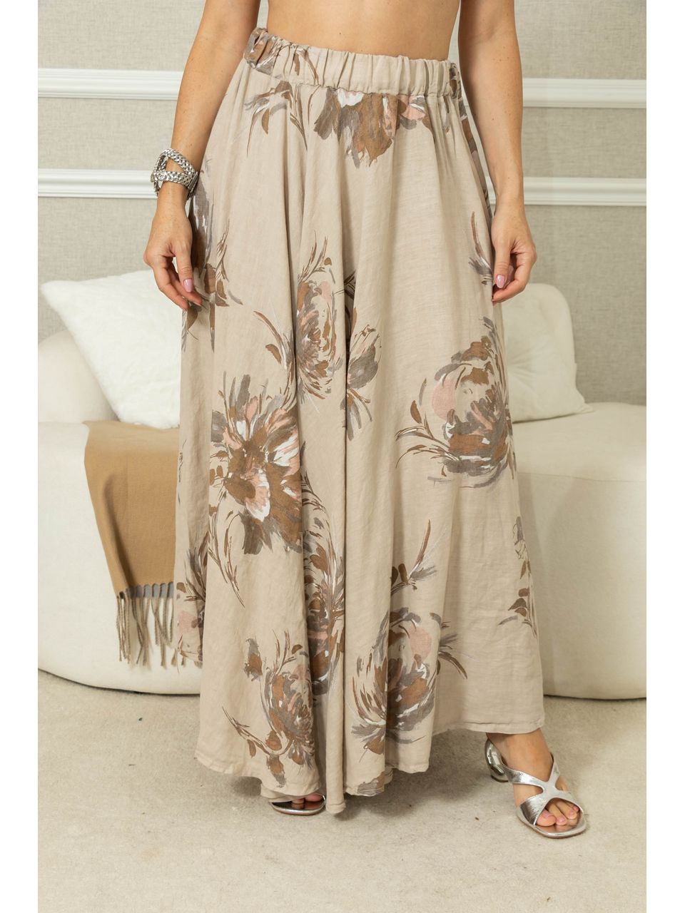 Saia Stella Linho BEGE ESCURO