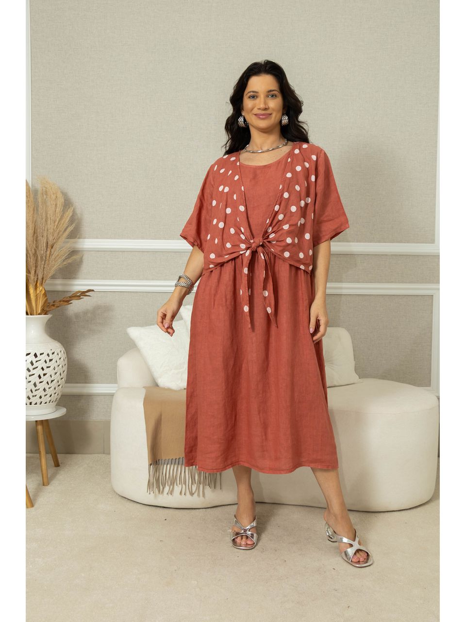 Vestido Charme Linho GOIABA