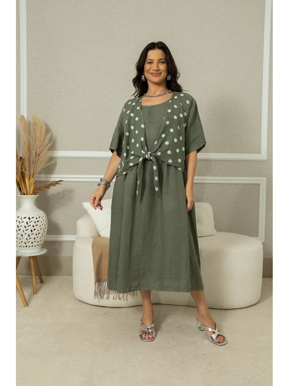 Vestido Charme Linho MILITAR