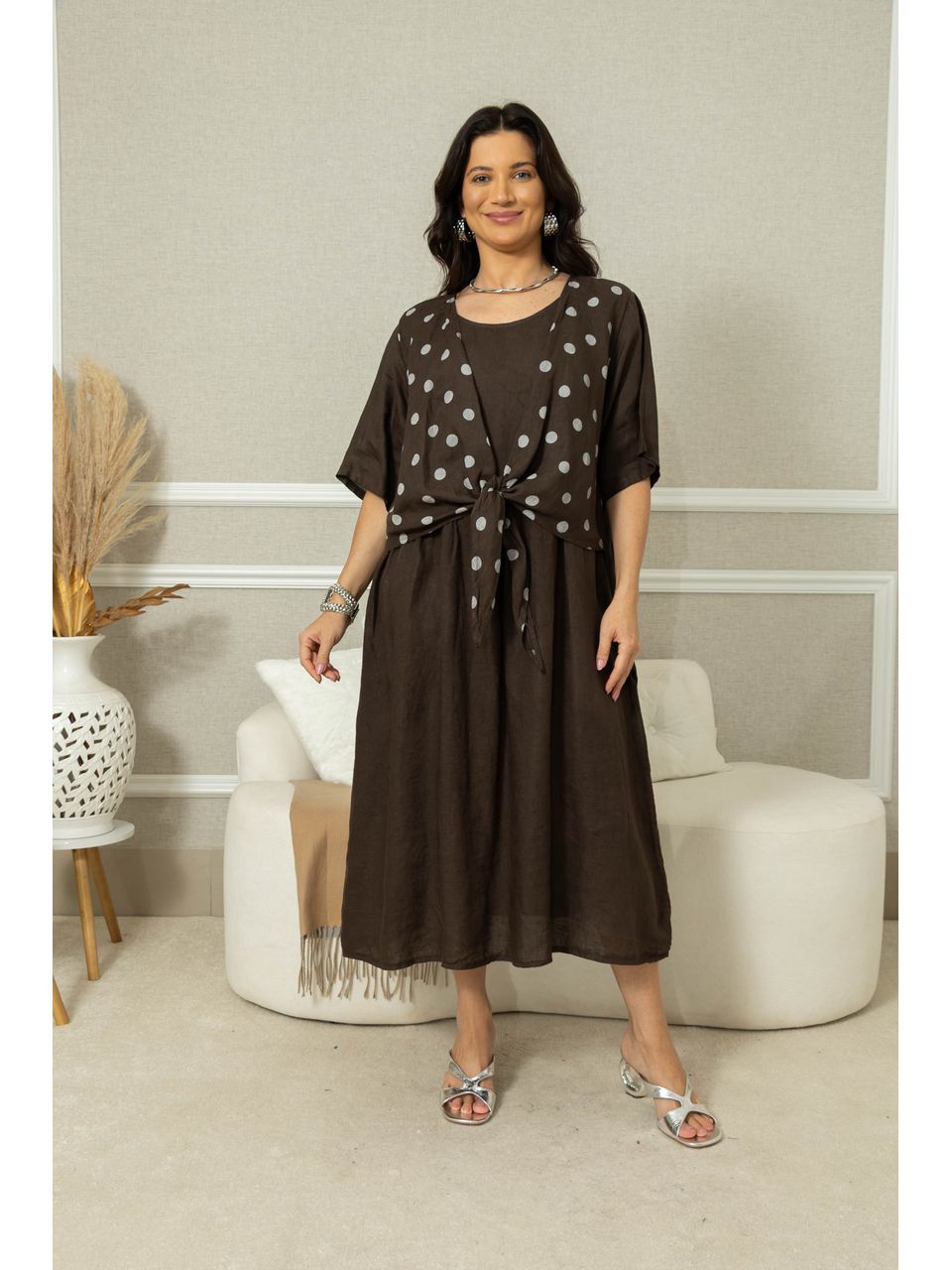 Vestido Charme Linho CHOCOLATE