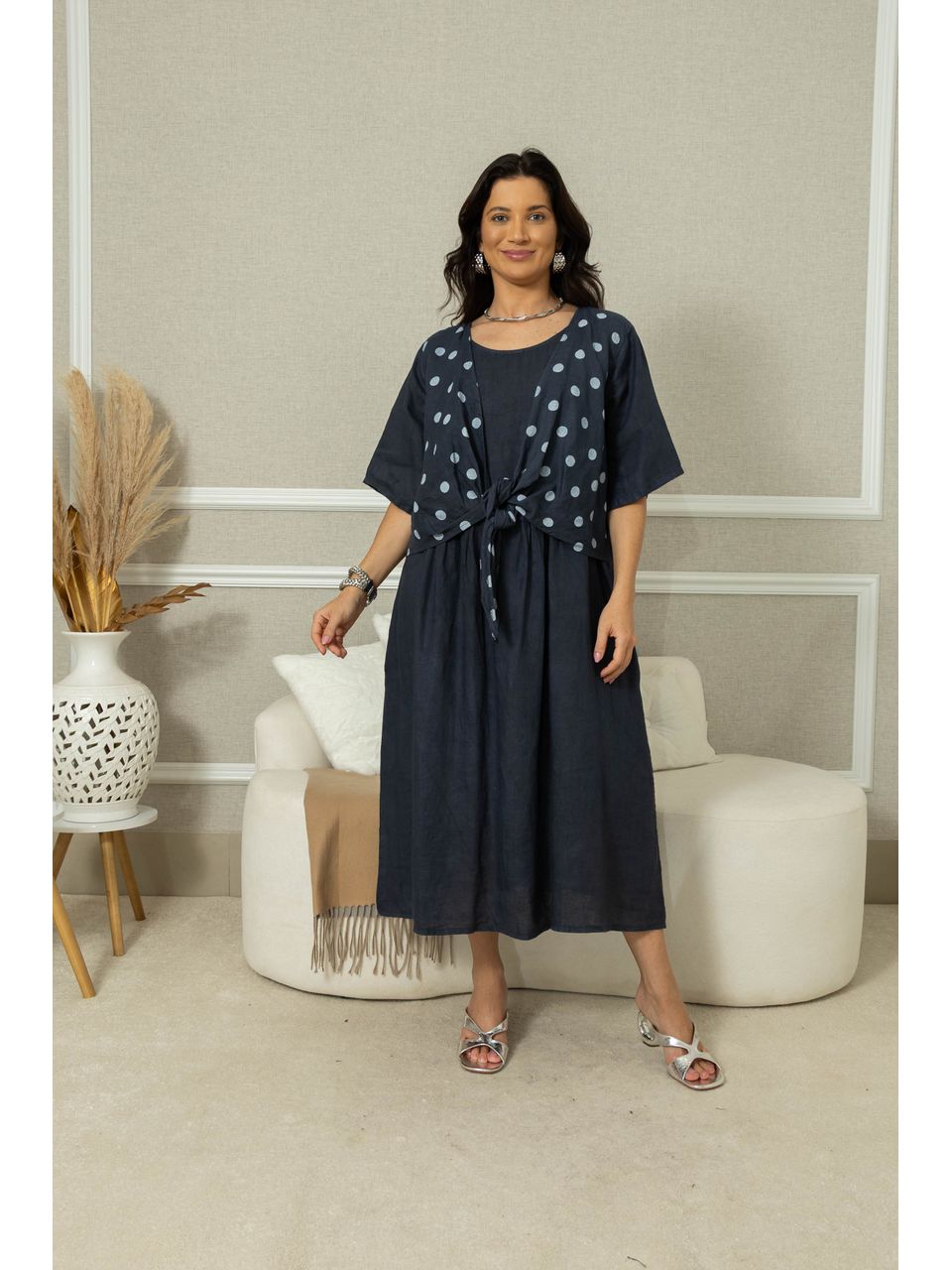 Vestido Charme Linho MARINHO