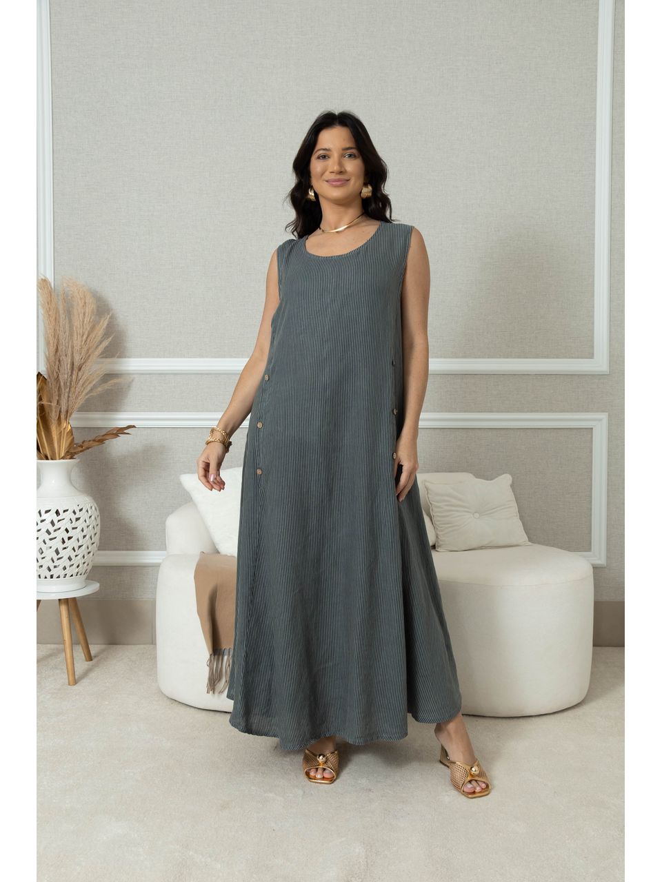 Vestido Leticia Linho CHUMBO