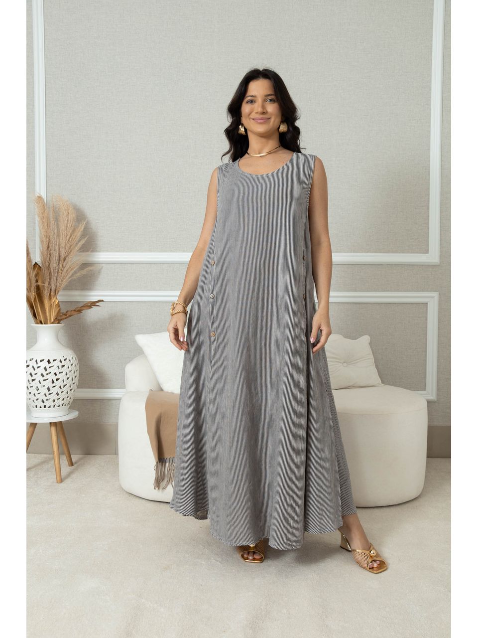 Vestido Leticia Linho BEGE ESCURO