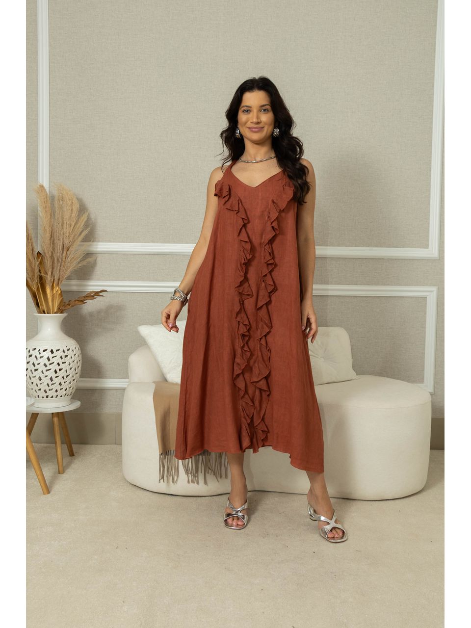 Vestido Ruth Linho TELHA