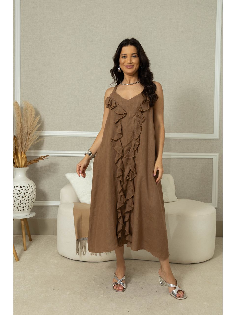 Vestido Ruth Linho MARROM