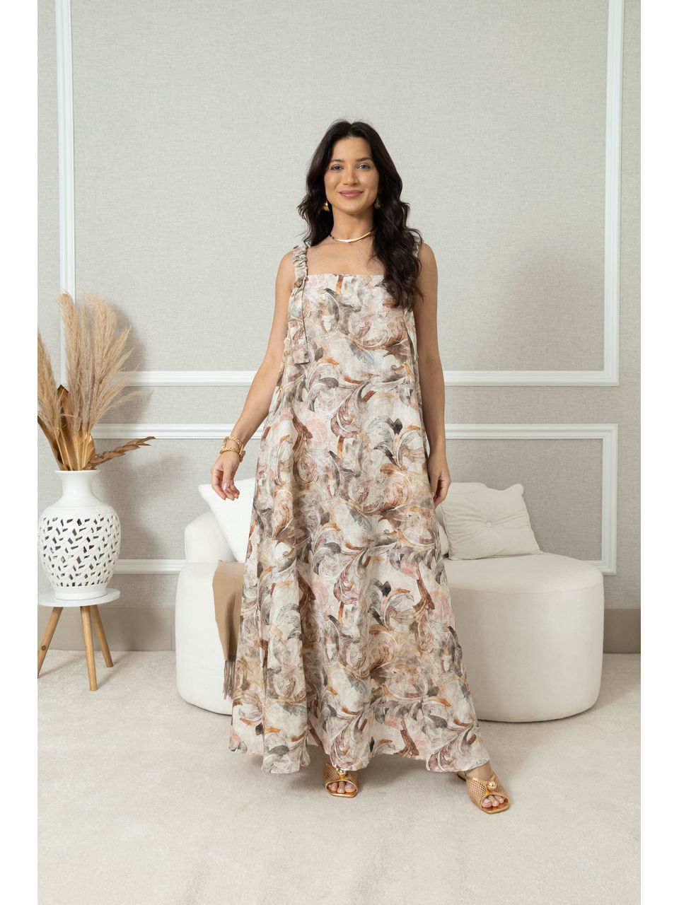 VESTIDO BELA FLOR BEGE