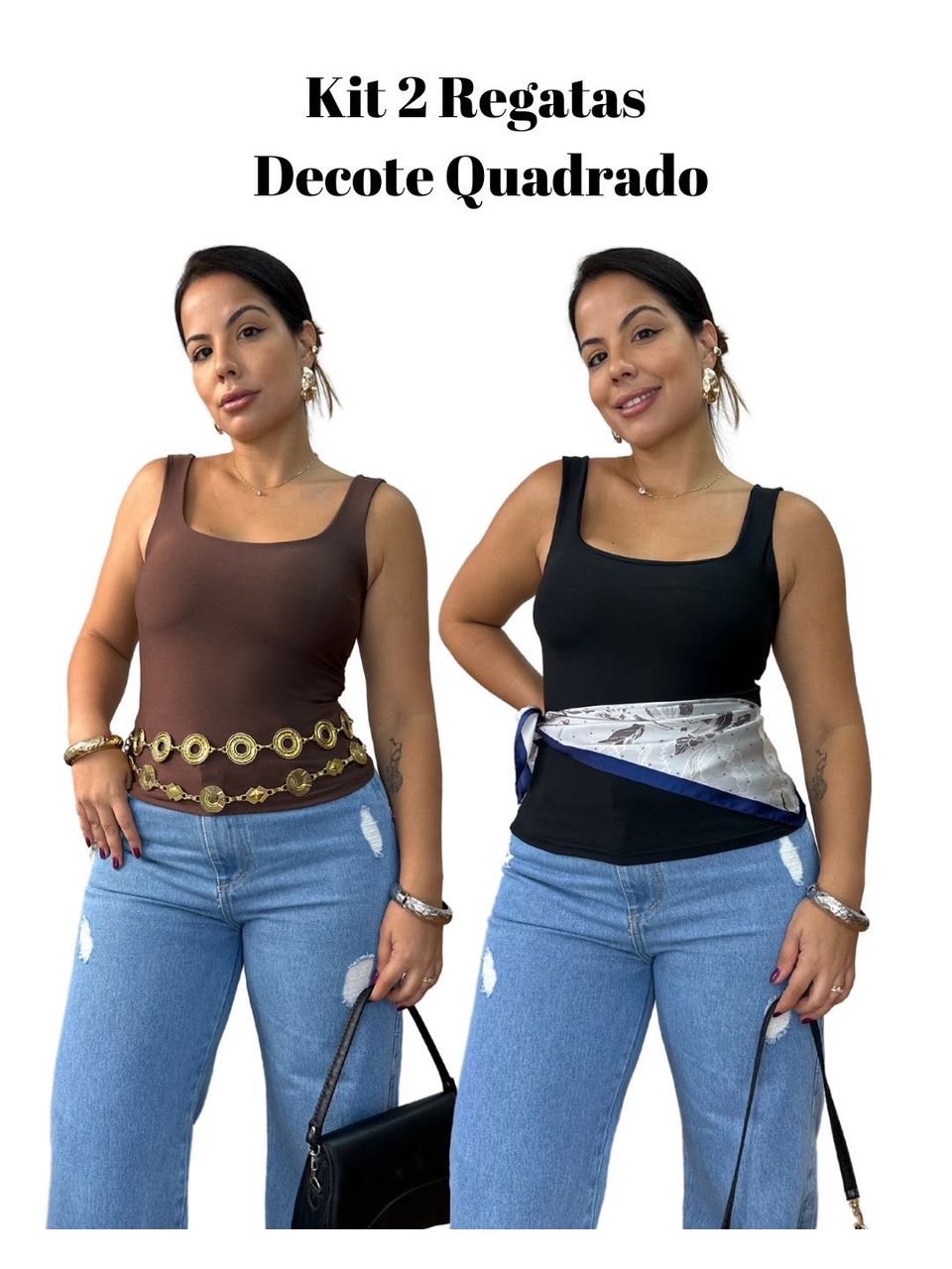 Kit Blusa Decote Quadrado (marrom e preta)