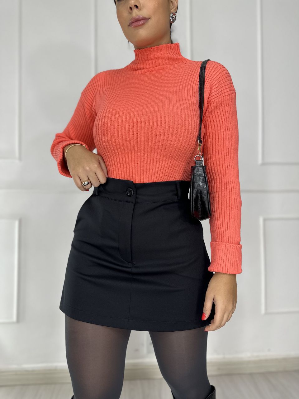 Cropped Tricot Canelado Modal Melancia - Loja Benditta